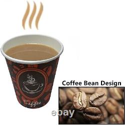 1000 Ct Disposable Paper Hot Coffee Cups Coffee Bean Design WHOLESALE LOT 16oz