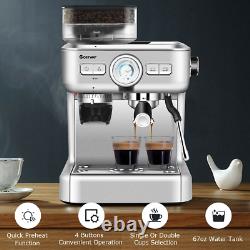 15 Bar Espresso Coffee Maker 2 Cup /w Built-in Steamer Frother Bean Grinder NEW