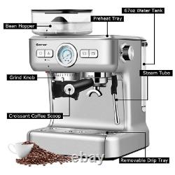 15 Bar Espresso Coffee Maker 2 Cup /w Built-in Steamer Frother and Bean Grinder