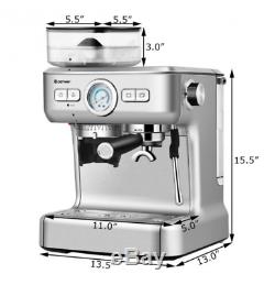 15 Bar Espresso Coffee Maker 2 Cup with Built-in Steamer Frother and Bean Grinder