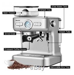 15 Bar Espresso Coffee Maker 2 Cup with Built-in Steamer Frother and Bean Grinder