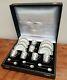 1920's Aynsley China Cased Coffee Cup & Saucers Set Silver Holders & Bean Spoons