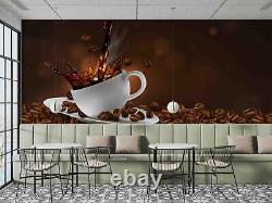 3D Coffee Coffee Bean Coffee Cup Self-adhesive Removeable Wallpaper Wall Mural1