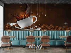 3D Coffee Coffee Bean Coffee Cup Self-adhesive Removeable Wallpaper Wall Mural1