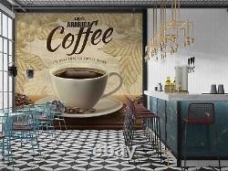 3D Coffee Coffee Bean Leaf Cup Self-adhesive Removeable Wallpaper Wall Mural1