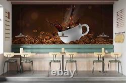 3D Coffee Cup Splash Beans Smoke Wallpaper Wall Mural Peel and Stick Wallpaper