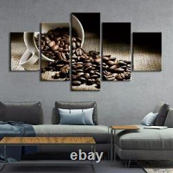 5 Panel Framed Coffee Drink Bean Cafe Cup Canvas Picture Wall Art HD Print Decor