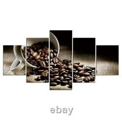 5 Panel Framed Coffee Drink Bean Cafe Cup Canvas Picture Wall Art HD Print Decor