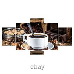 5 Panel Framed Drink Cafe Coffee Bean Cup Canvas Picture Wall Art HD Print Decor