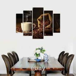 5 Panel Framed Drink Coffee Bean Cafe Cup Canvas Picture Wall Art HD Print Decor