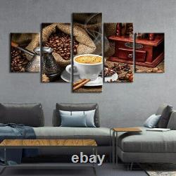 5 Panel Framed Drink Coffee Bean Cafe Cup Canvas Picture Wall Art HD Print Decor