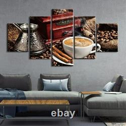 5 Panel Framed Drink Coffee Cafe Bean Cup Canvas Picture Wall Art HD Print Decor