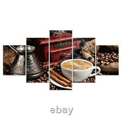 5 Panel Framed Drink Coffee Cafe Bean Cup Canvas Picture Wall Art HD Print Decor