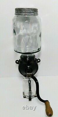 ANTIQUE CRYSTAL ARCADE COFFEE GRINDER With GLASS JAR CUP