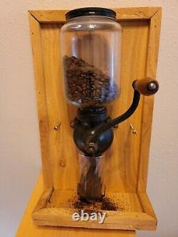 Antique Arcade Crystal Wall Mounted Hand Crank Coffee Grinder with catch cup
