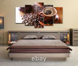 Black Coffee Cup Beans 5 Panel Canvas Print Wall Art Poster Home Decoration