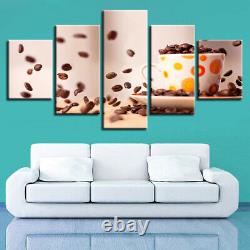 Coffee Beans And Cup Canvas Prints Painting Wall Art Home Decor Picture 5PCS