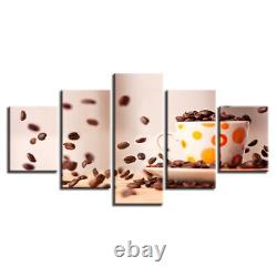 Coffee Beans And Cup Canvas Prints Painting Wall Art Home Decor Picture 5PCS