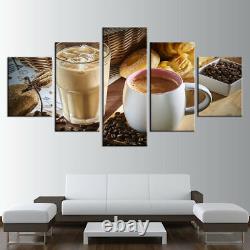 Coffee Beans Cup of Steaming Hot Coffee Bread Canvas Prints Painting Wall Art 5P