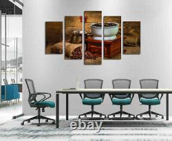 Coffee Beans Machine Cup 5 Pieces Canvas Wall Art Western Poster Kitchen Decor