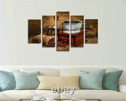 Coffee Beans Machine Cup 5 Pieces Canvas Wall Art Western Poster Kitchen Decor