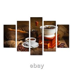 Coffee Beans Machine Cup 5 Pieces Canvas Wall Western Art Poster Kitchen Decor