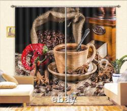 Coffee Beans Wood Cup 3D Curtains Blockout Photo Printing Curtains Drape Fabric