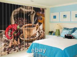 Coffee Beans Wood Cup 3D Curtains Blockout Photo Printing Curtains Drape Fabric