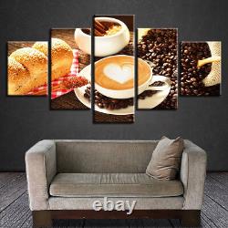 Coffee Cup Beans Bread 5 Panel Canvas Print Wall Art