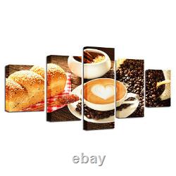 Coffee Cup Beans Bread 5 Panel Canvas Print Wall Art