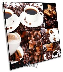 Coffee Cup Beans Cafe Kitchen Picture CANVAS WALL ART Square Print Brown