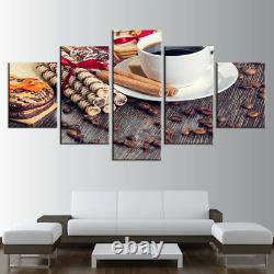 Coffee Cup Beans Cookie Stick Cinnamon 5 Panel Canvas Print Wall Art Home Decor
