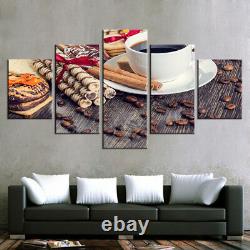 Coffee Cup Beans Cookie Stick Cinnamon 5 Panel Canvas Print Wall Art Home Decor
