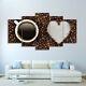 Coffee Cup Beans Heart Shaped Poster 5 Panel Canvas Print Wall Art Home Decor