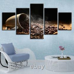 Coffee Cup Beans Painting 5 Piece Canvas Print Wall Poster Art