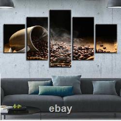 Coffee Cup Beans Painting 5 Piece Canvas Print Wall Poster Art