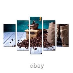Coffee Cup Beans Restaurant 5 Pieces Canvas Wall Art Picture Poster Home Decor