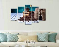 Coffee Cup Beans Restaurant 5 Pieces Canvas Wall Art Picture Poster Home Decor