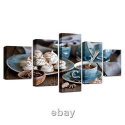 Coffee Cup Muffin Beans Food Breakfast 5 Panel Canvas Print Wall Art Home Decor