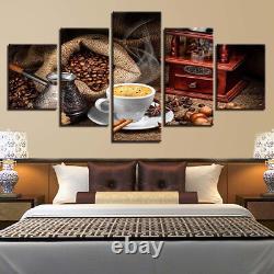 Coffee Cup Sacks Of Beans 5 Piece Canvas Print Wall Art