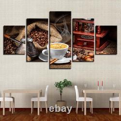 Coffee Cup Sacks Of Beans 5 Piece Canvas Print Wall Art