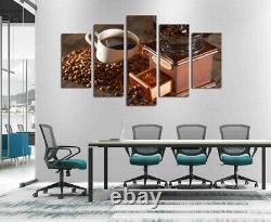 Coffee Machine Cup Beans 5 Pieces Canvas Wall Art Picture Poster Kitchen Decor