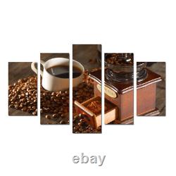 Coffee Machine Cup Beans 5 Pieces Canvas Wall Art Picture Poster Kitchen Decor