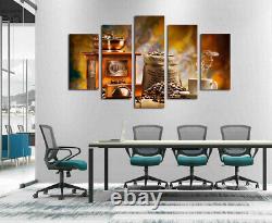 Coffee Machine Cup Beans Kitchen 5 Pieces Canvas Wall Art Picture Poster Home De