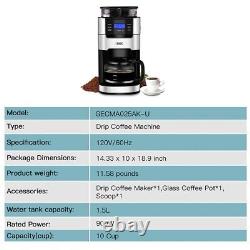 Drip Coffee Maker 10-Cup Brew Automatic with Built-In Burr Coffee Grinder