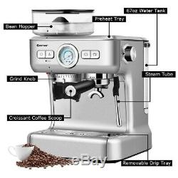Espresso Coffee Maker 2 Cup With Built-in Steamer Frother And Bean Grinder New