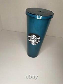 HTF Starbucks Jelly Bean Blue Venti 24oz Tumbler Cold Cup Black & White Logo