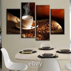 Hot Coffee Cup Beans Cinnamon Stick 4 Panel Canvas Print Wall Art