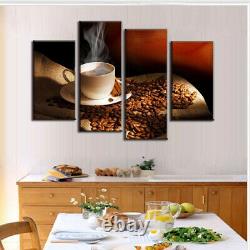 Hot Coffee Cup Beans Cinnamon Stick 4 Panel Canvas Print Wall Art