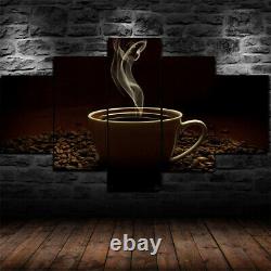 Hot Coffee Cup Beans Smoke 5 Panel Canvas Print Wall Art Poster Home Decoration